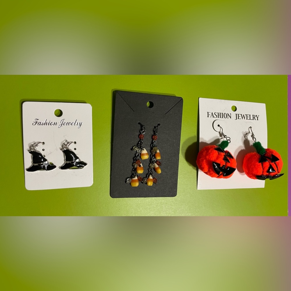 3/$10 - Lot of 3 pair Halloween earrings. Pierced, wire, dangle. EUC.